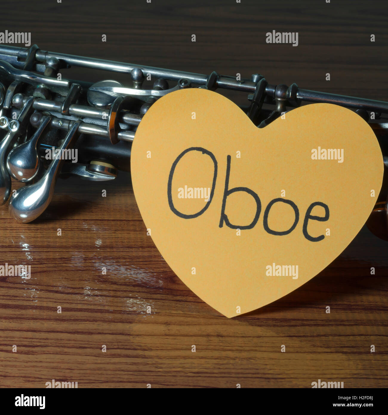 oboe on wood background Stock Photo Alamy