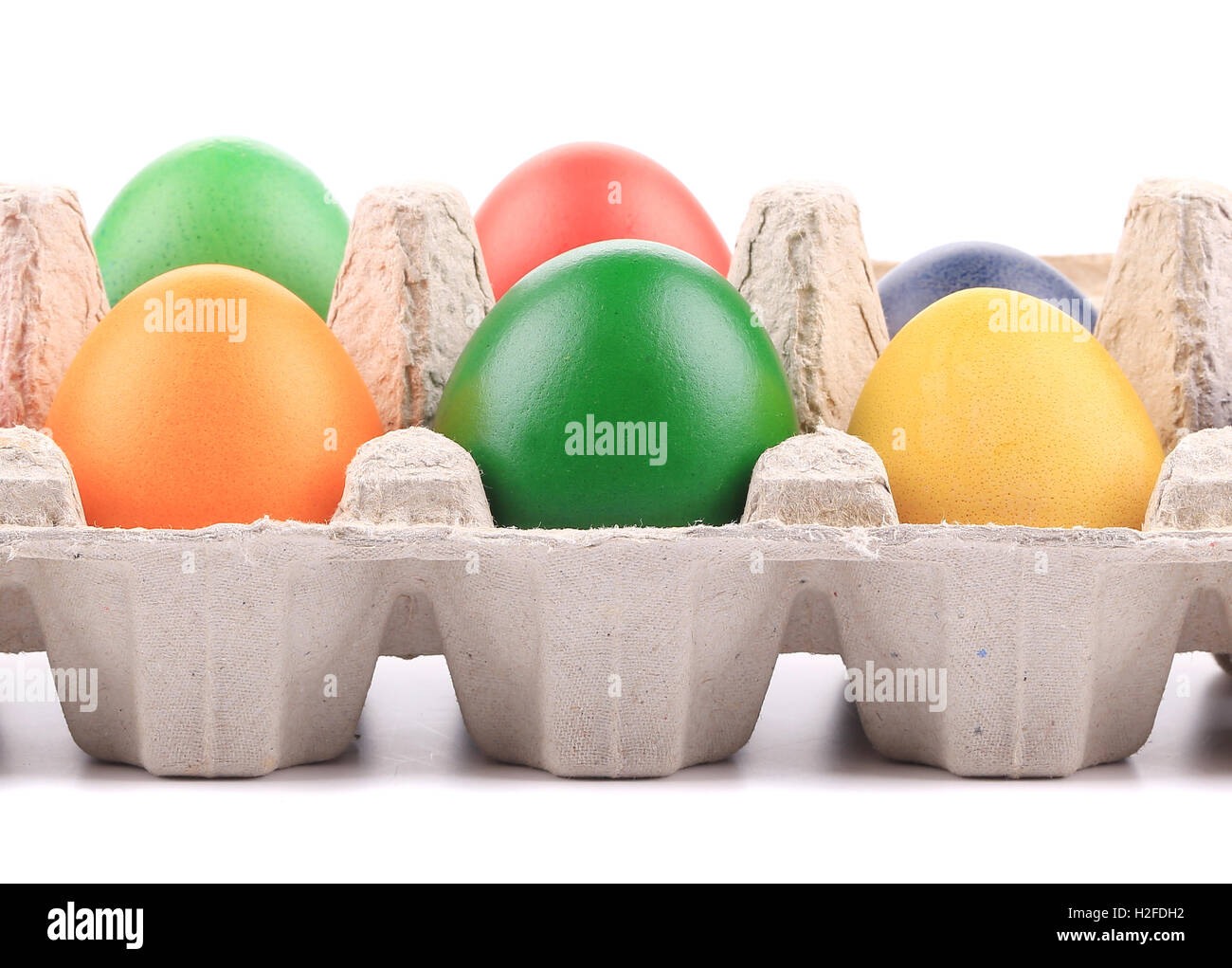 Cardboard egg box with colorful eggs Stock Photo Alamy