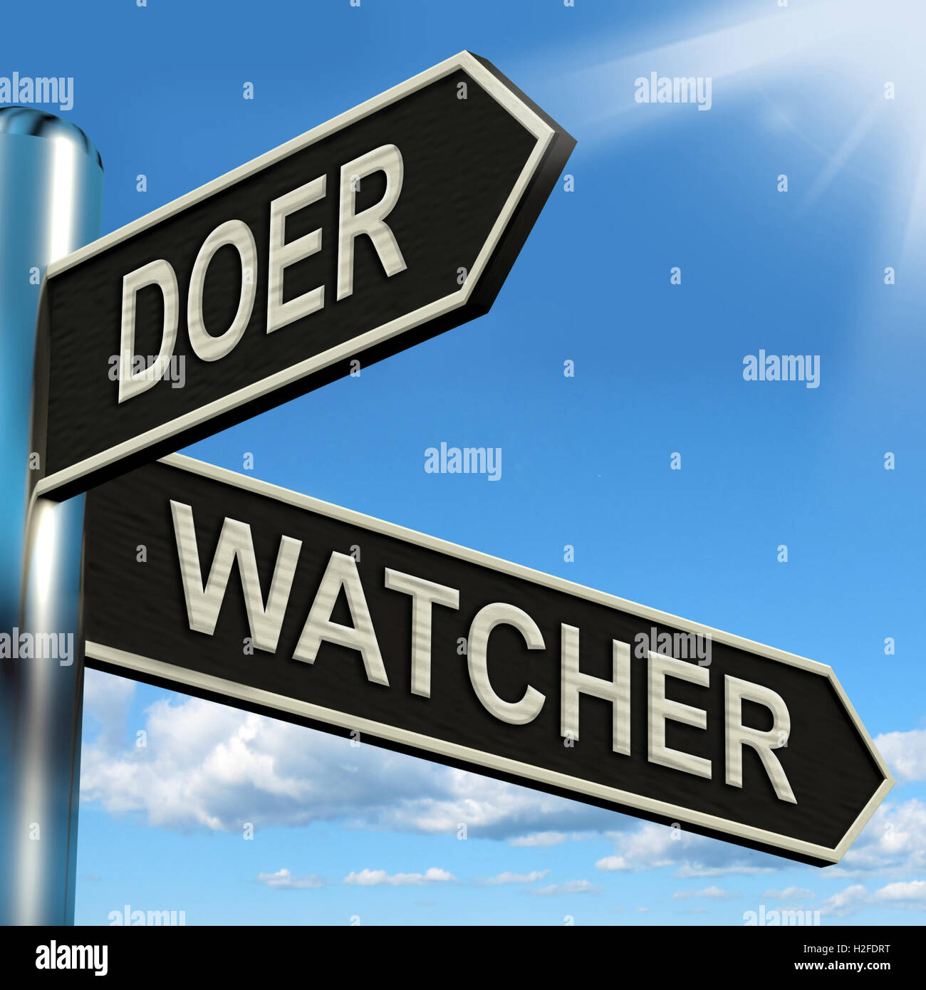 Doer Watcher Signpost Means Active Or Observer Stock Photo