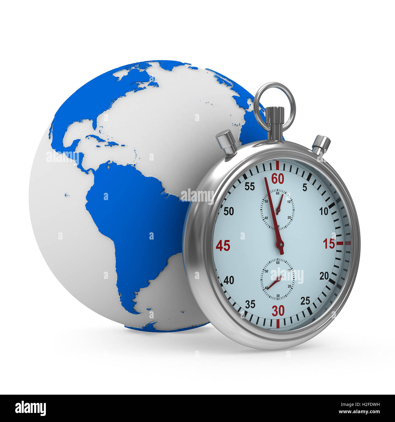 Stopwatch and globe on white background. Isolated 3D image Stock Photo ...