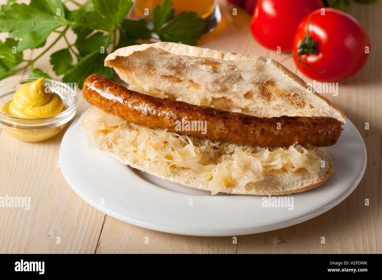 bavarian sandwich with sauerkraut and sausage Stock Photo Alamy