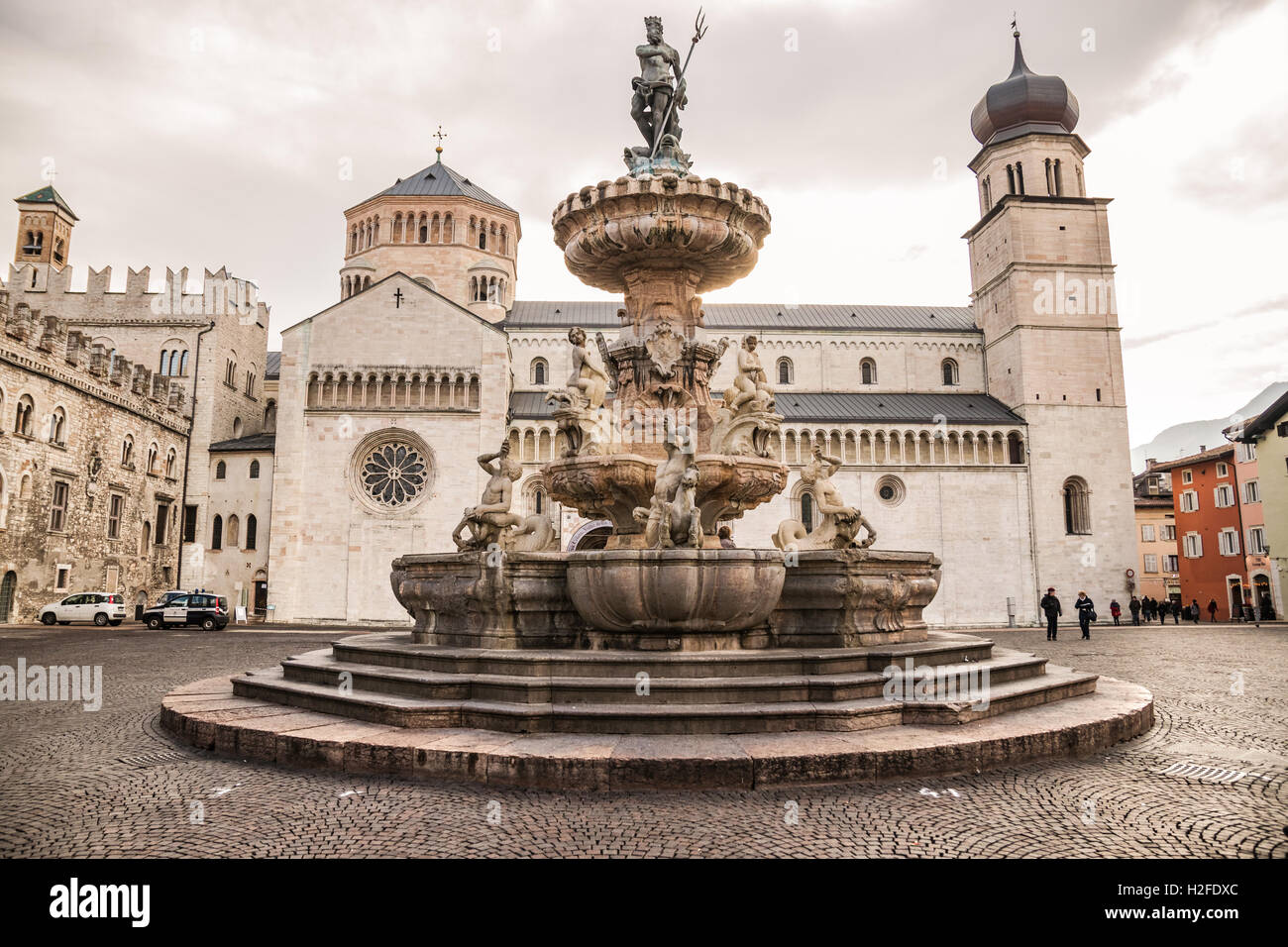 Trento square with neptune fountain view Stock Photo