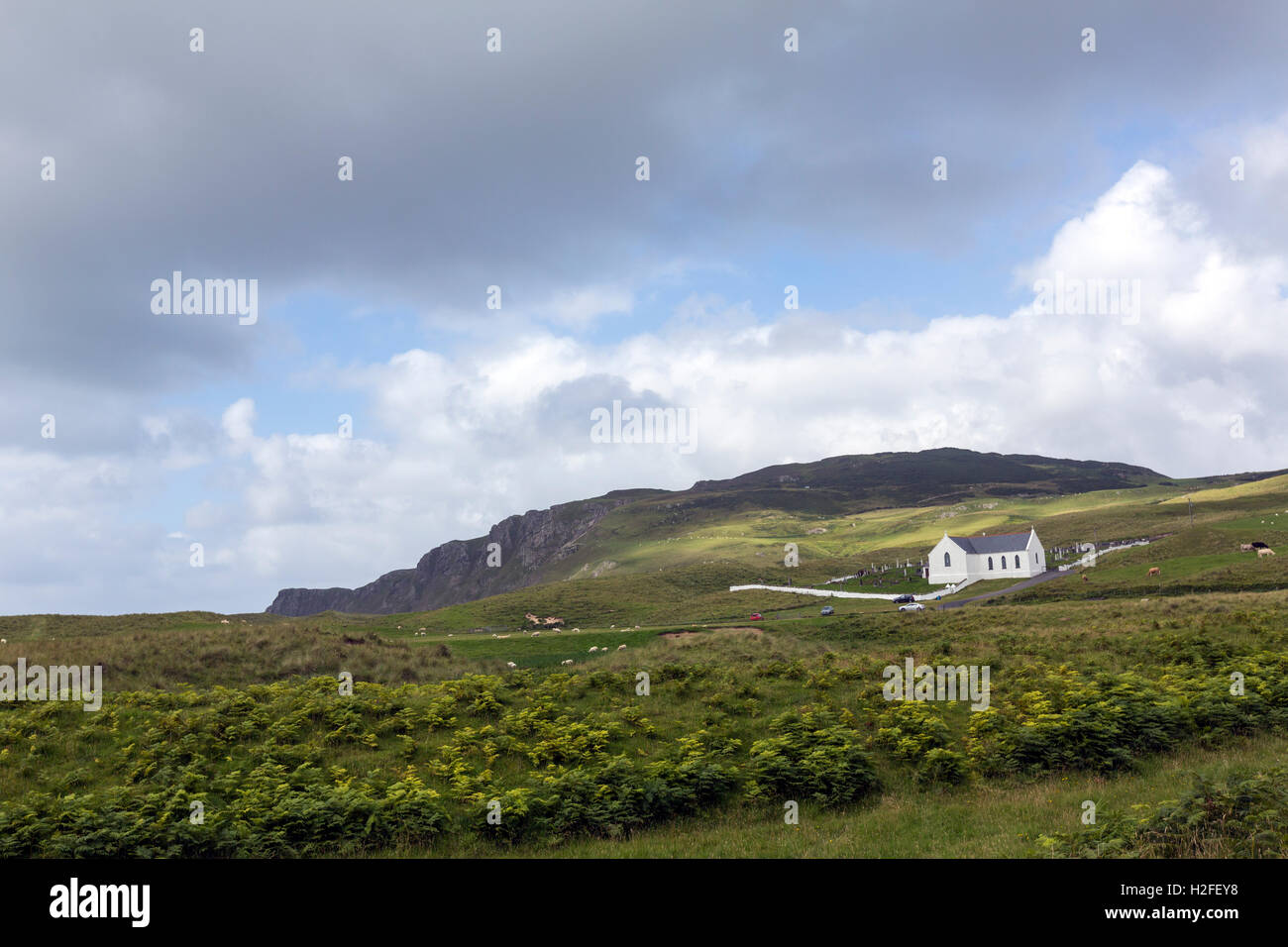 Desolated church and cemetery near Malin Head, Ireland Stock Photo