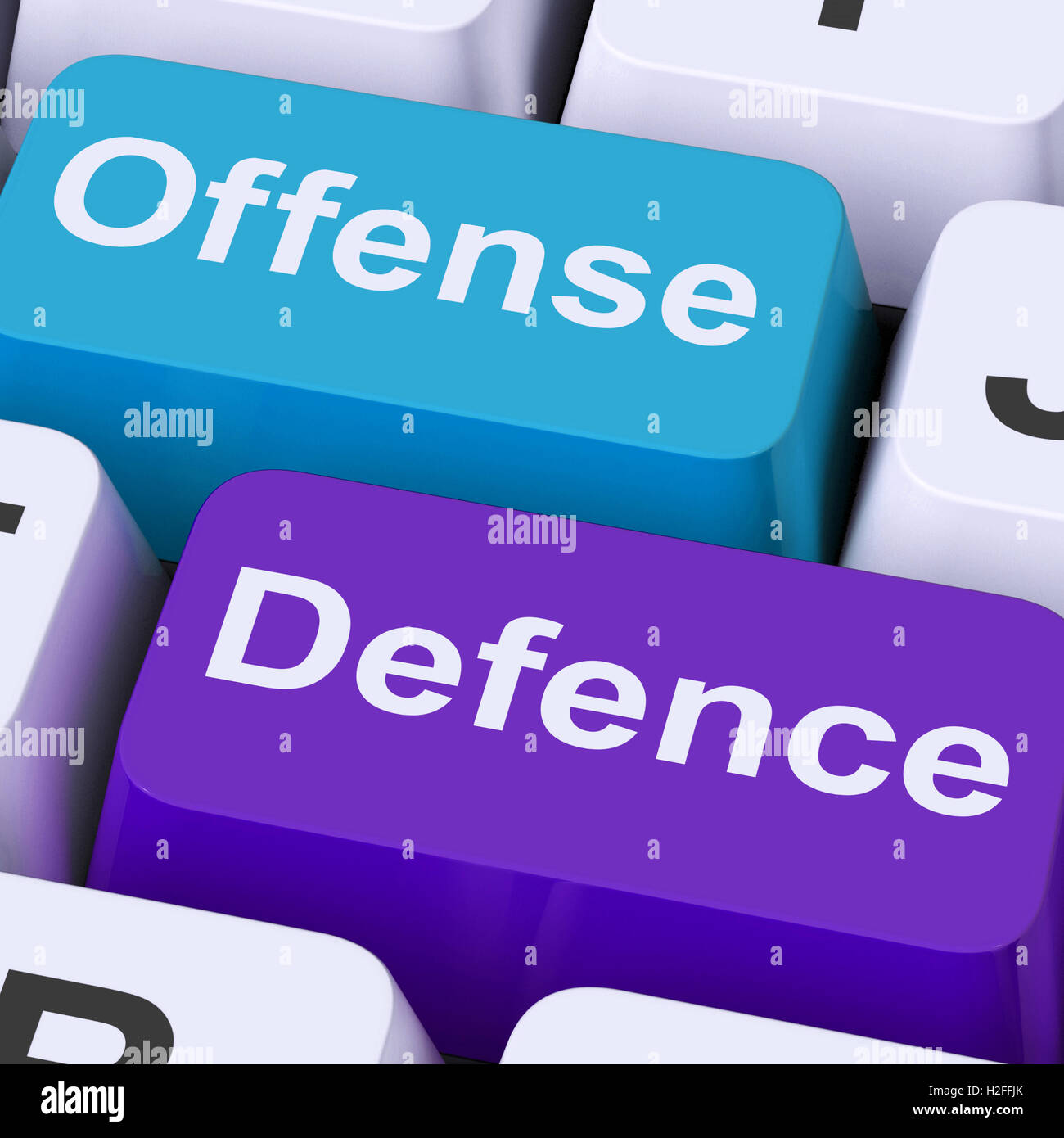 Offense Defence Keys Shows Attack Or Defend Stock Photo