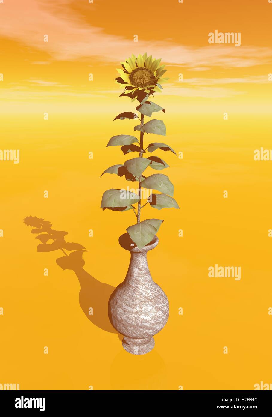 Sunflower in a vase - 3D render Stock Photo