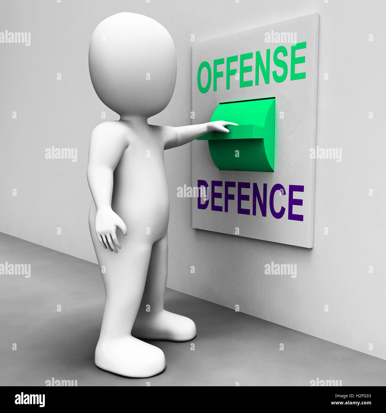Offense Defence Switch Shows Attack Or Defend Stock Photo