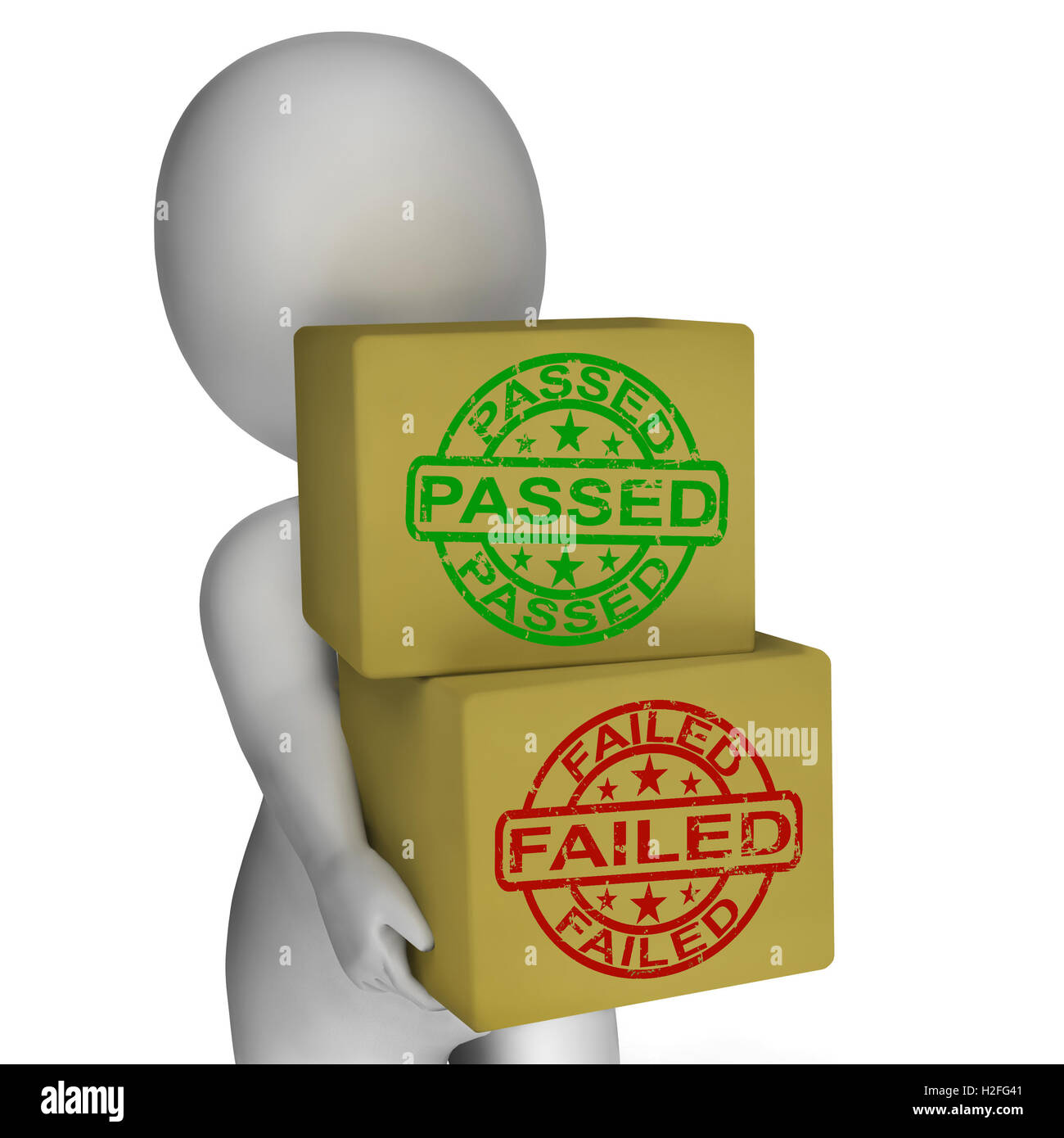 Passed And Failed Boxes Mean Product Testing Or Validation Stock Photo