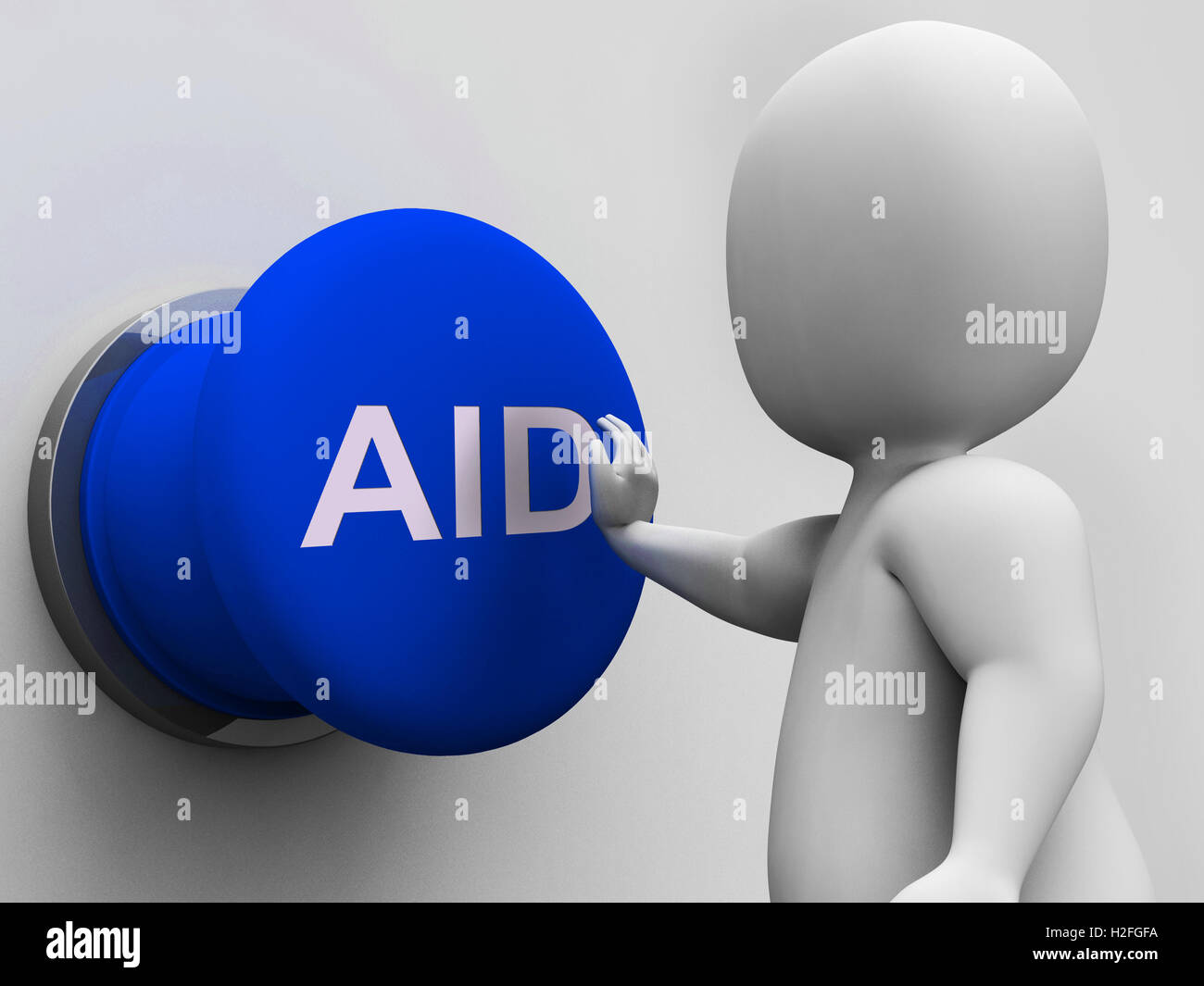 Aid Button Shows Rescue Assistance Or Relief Stock Photo