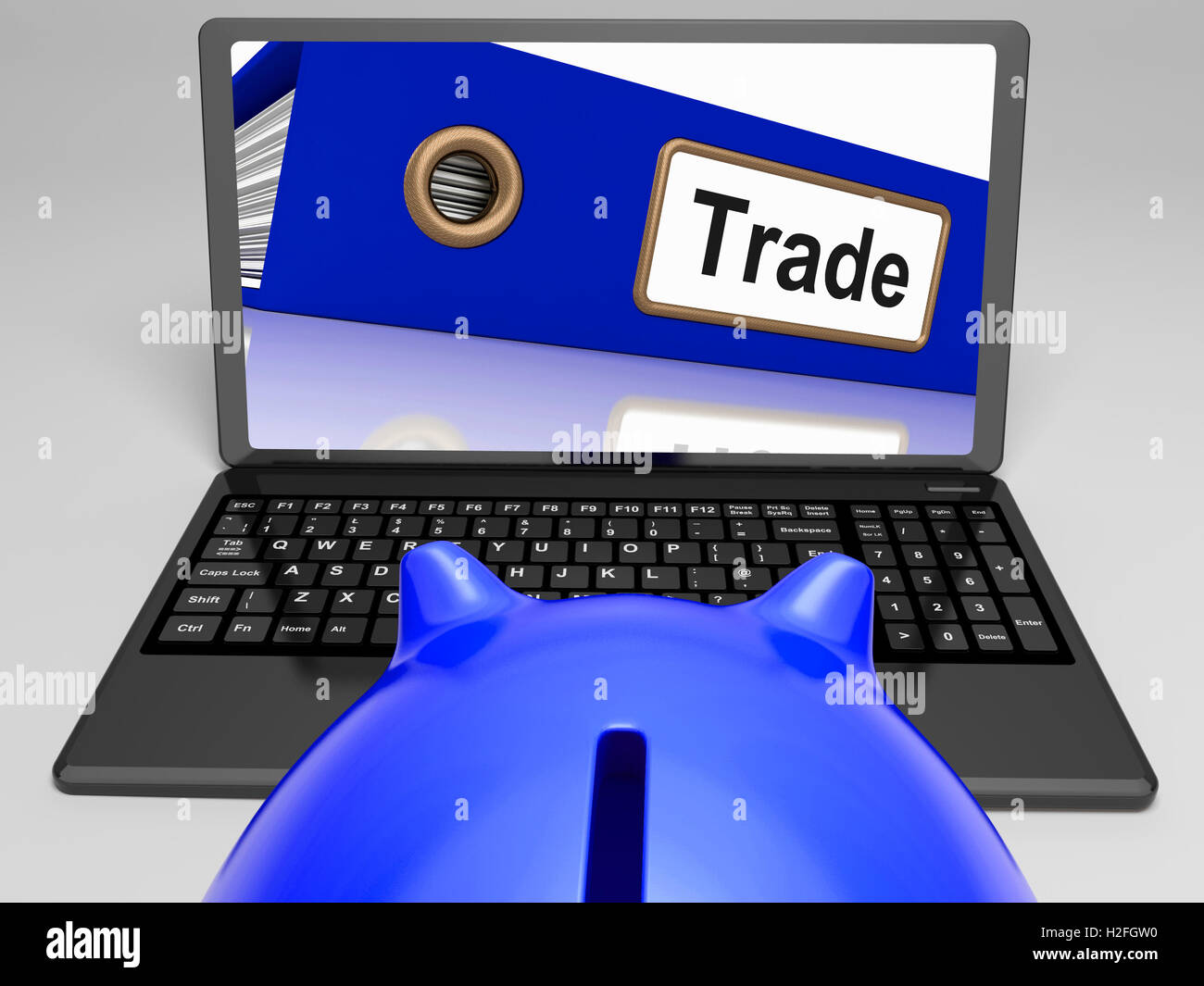 Trade Laptop Shows Internet Trading And Transactions Stock Photo