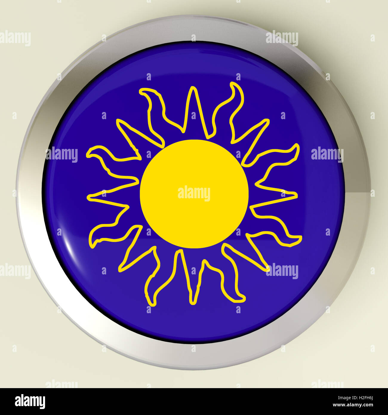 Sunny Button Means Hot Weather Or Sunshine Stock Photo