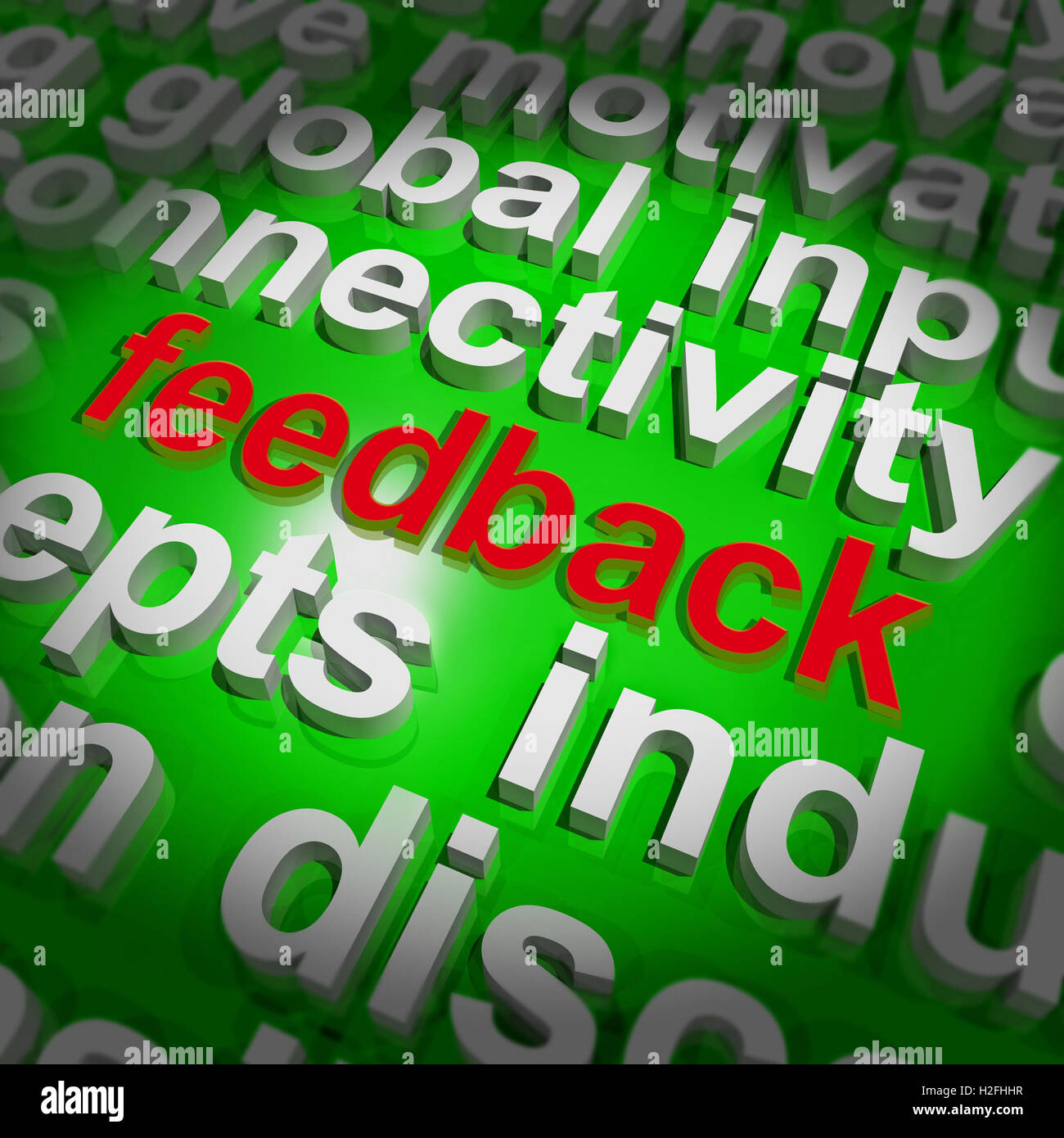 Feedback Word Cloud Shows Opinion Evaluation And Surveys Stock Photo