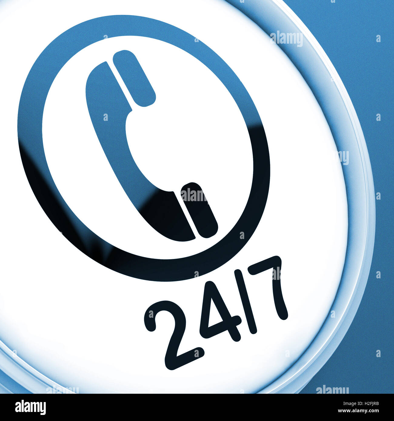 Twenty Four Seven Button Shows Open 24/7 Stock Photo