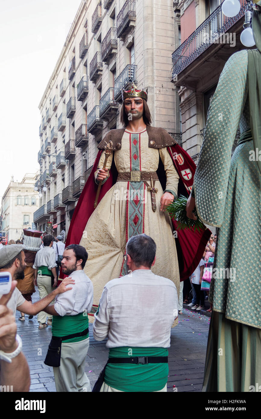 Barcelona, Spain - 24 September 2016 : La Merce annual festival Giants Parade. Stock Photo