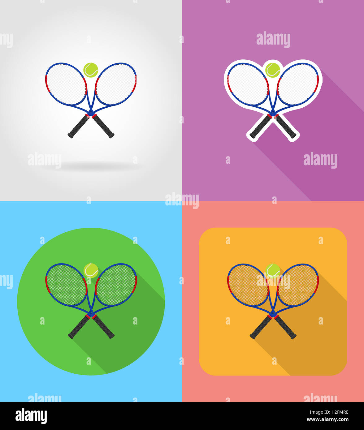 tennis racket and ball flat icons illustration isolated on background ...