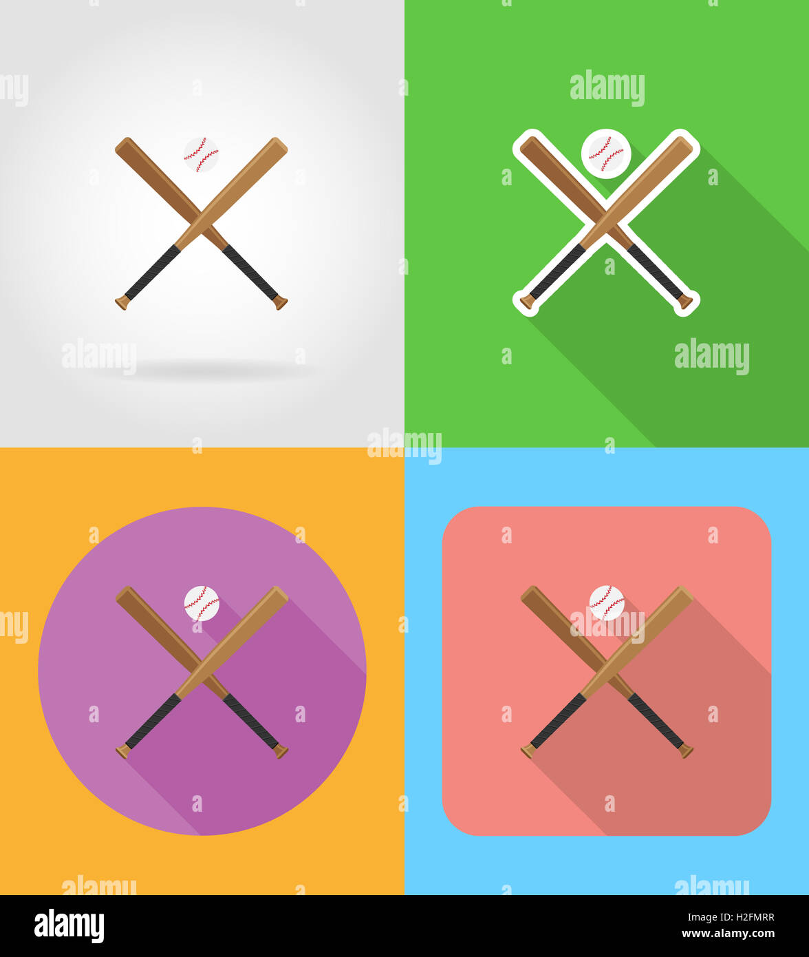 baseball ball and bit flat icons illustration isolated on background ...