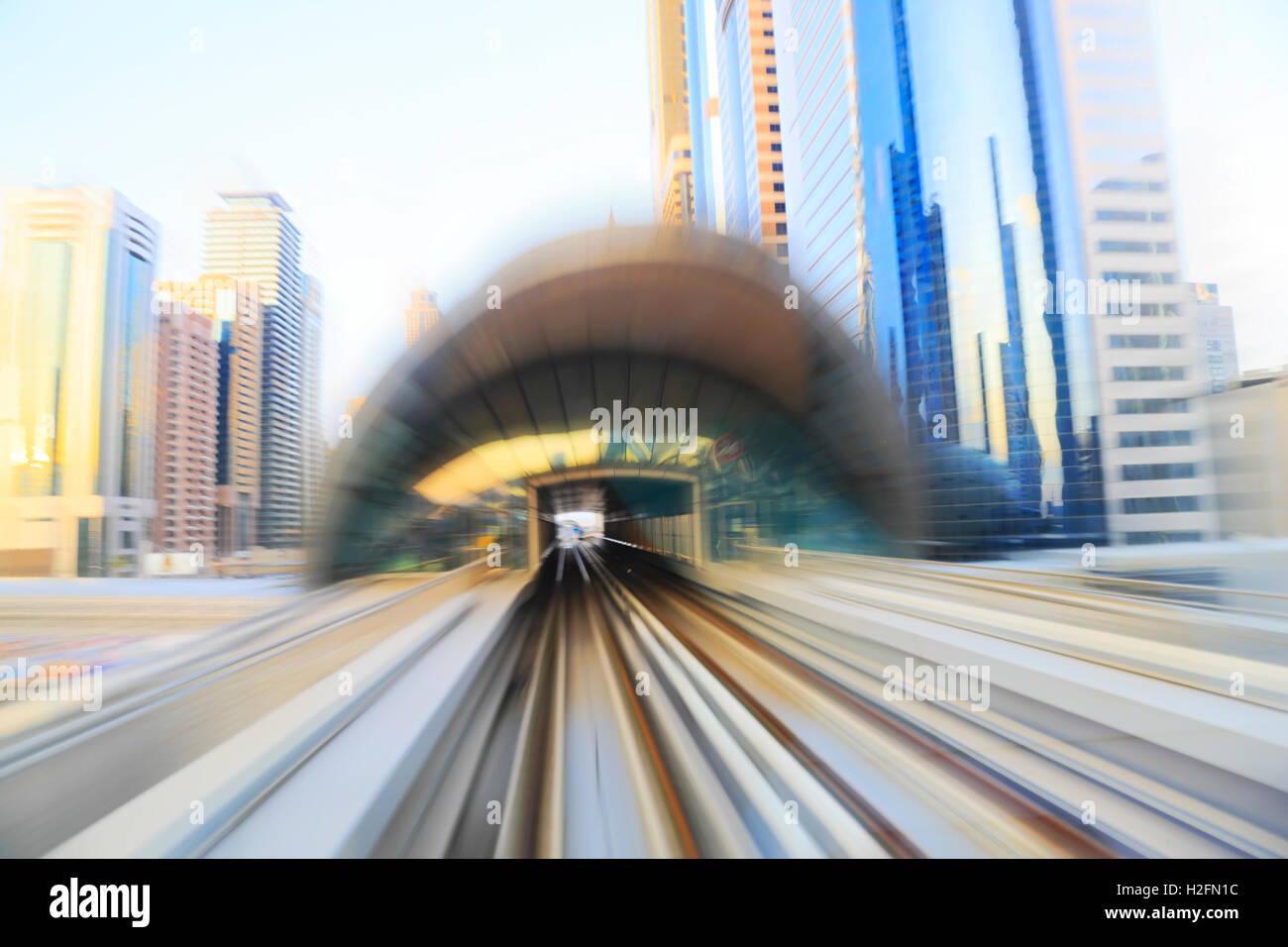 Dubai metro in high speed, blur  motion Stock Photo