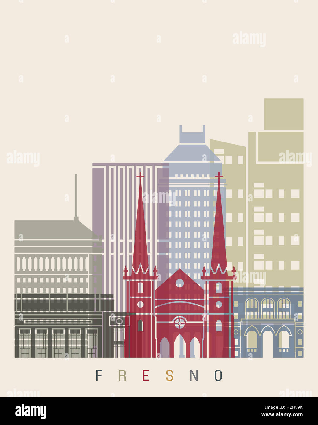 Fresno skyline poster in editable vector file Stock Photo Alamy