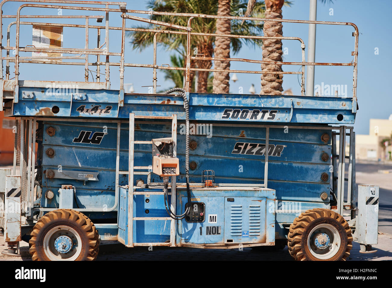 Hurghada, Egypt -20 August 2016: JLG 500RTS Sizzor Scissor lift car Stock Photo