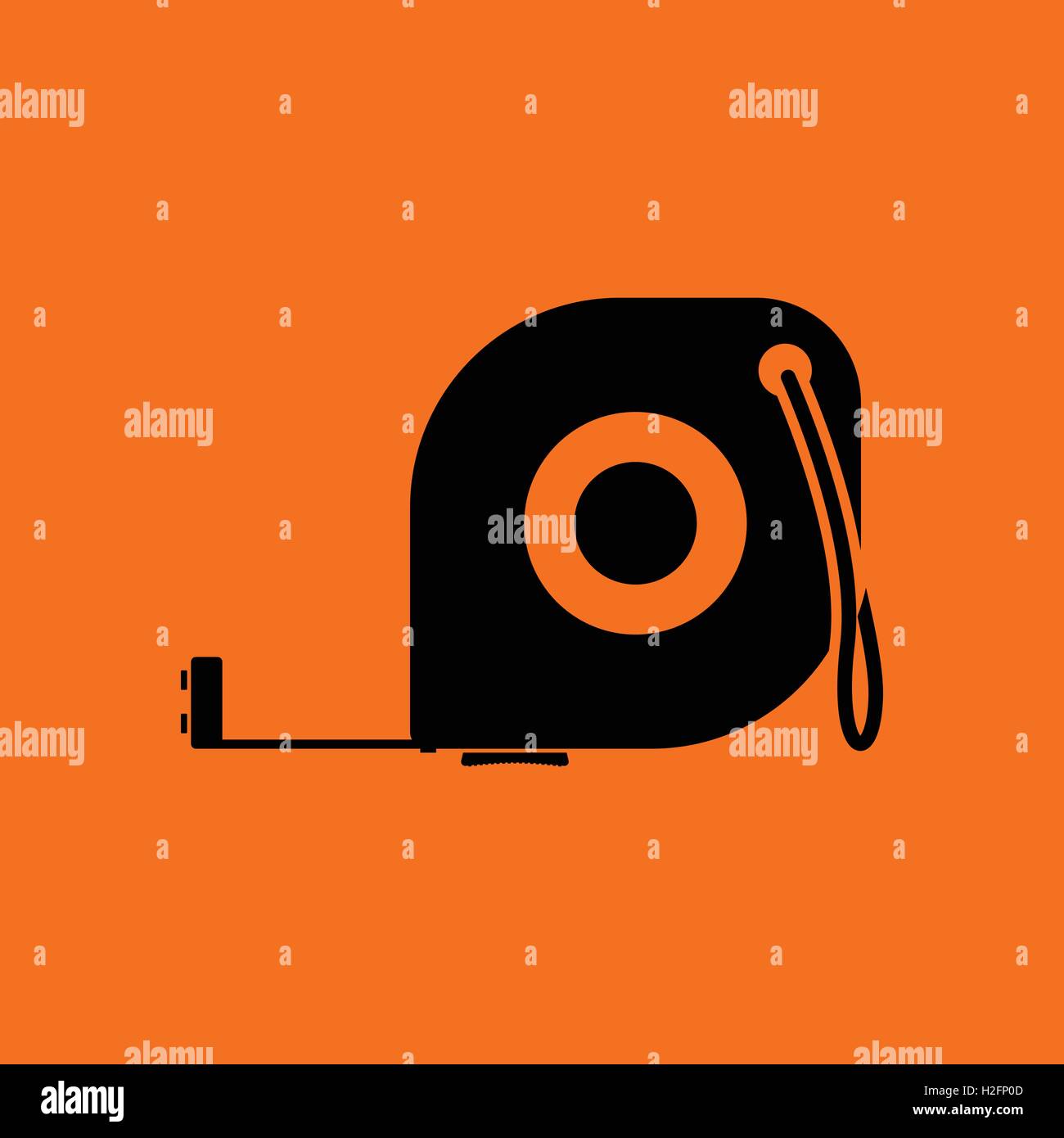 Icon of constriction tape measure. Orange background with black. Vector illustration. Stock Vector