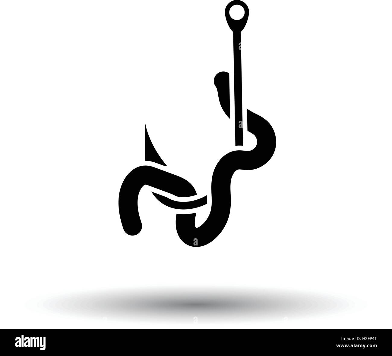 Icon of worm on hook. White background with shadow design. Vector
