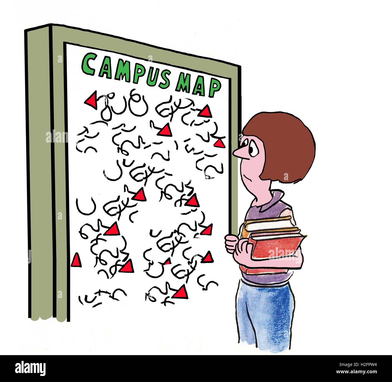 Education illustration of teen girl looking at confusing campus map Stock  Photo - Alamy