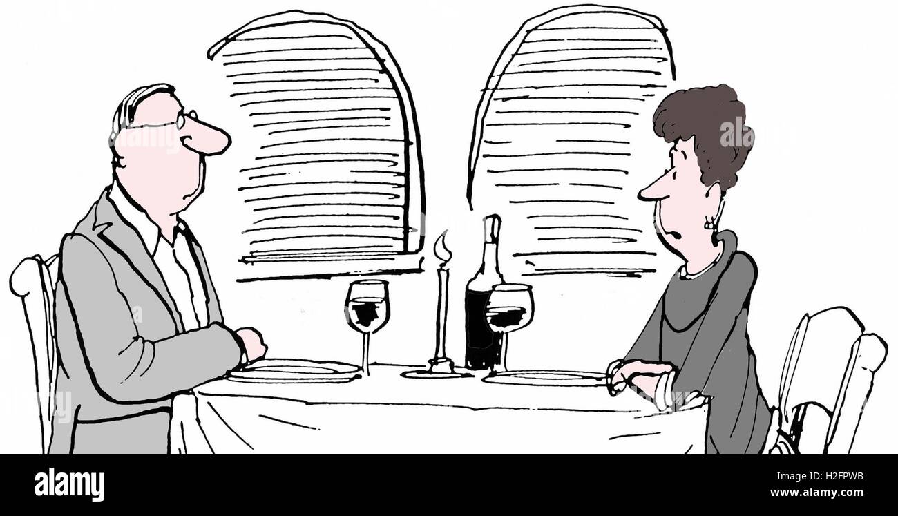 Illustration of middle-aged couple drinking wine in a restaurant. Stock Photo