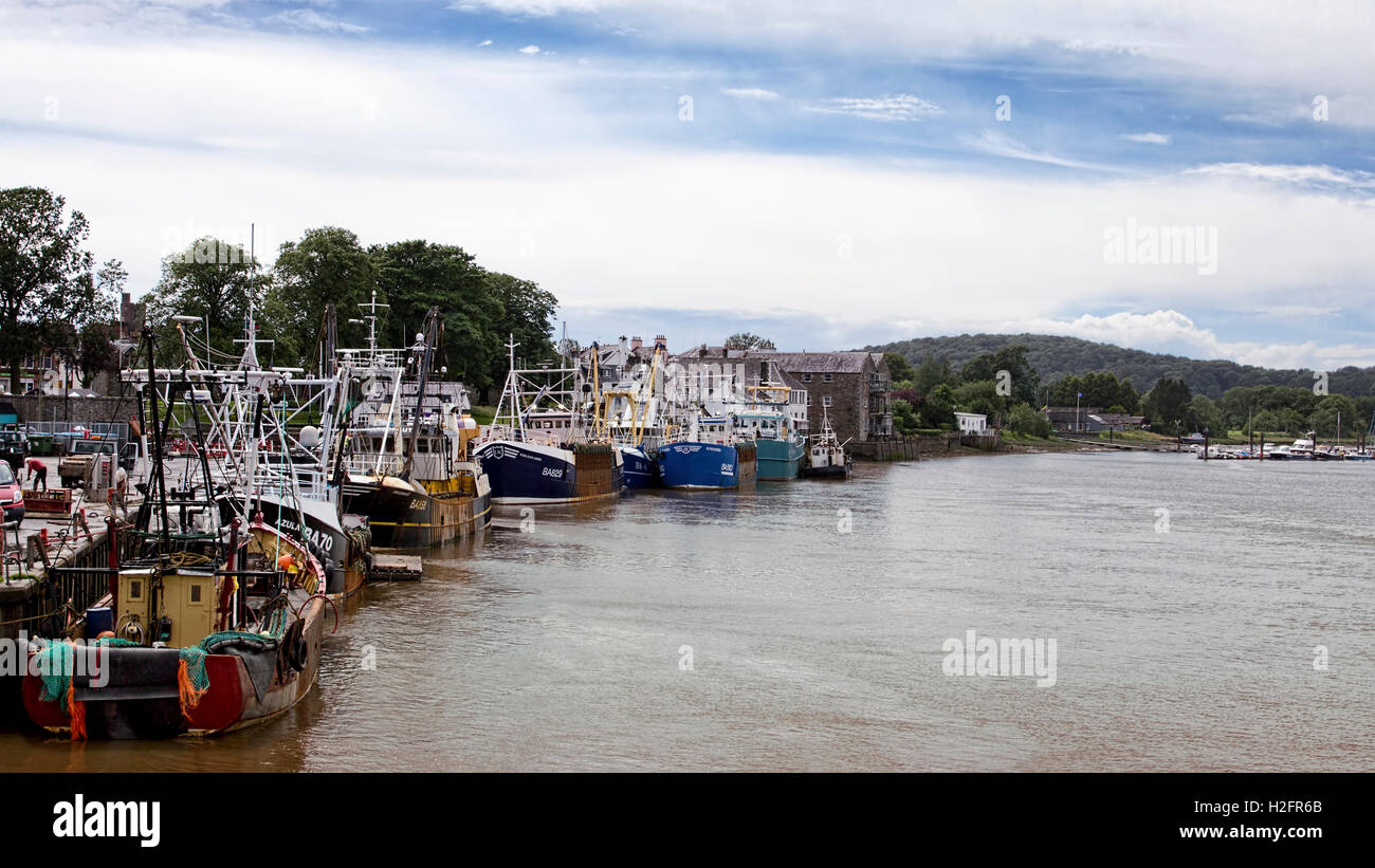 Fishing boats moored alongside the quay at Kirkcudbright, Scotland. Stock Photo