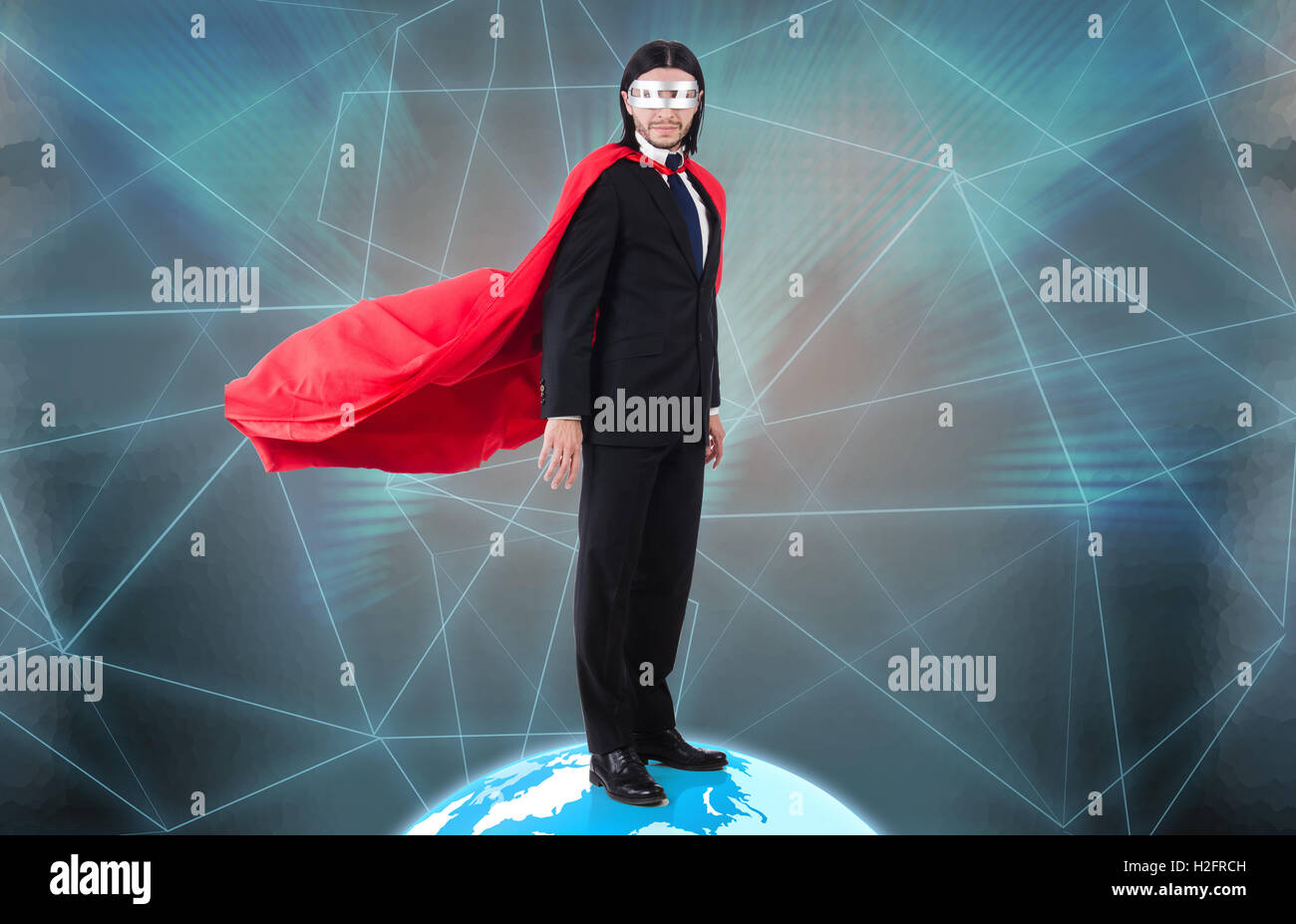 Man with superpowers ruling the world Stock Photo