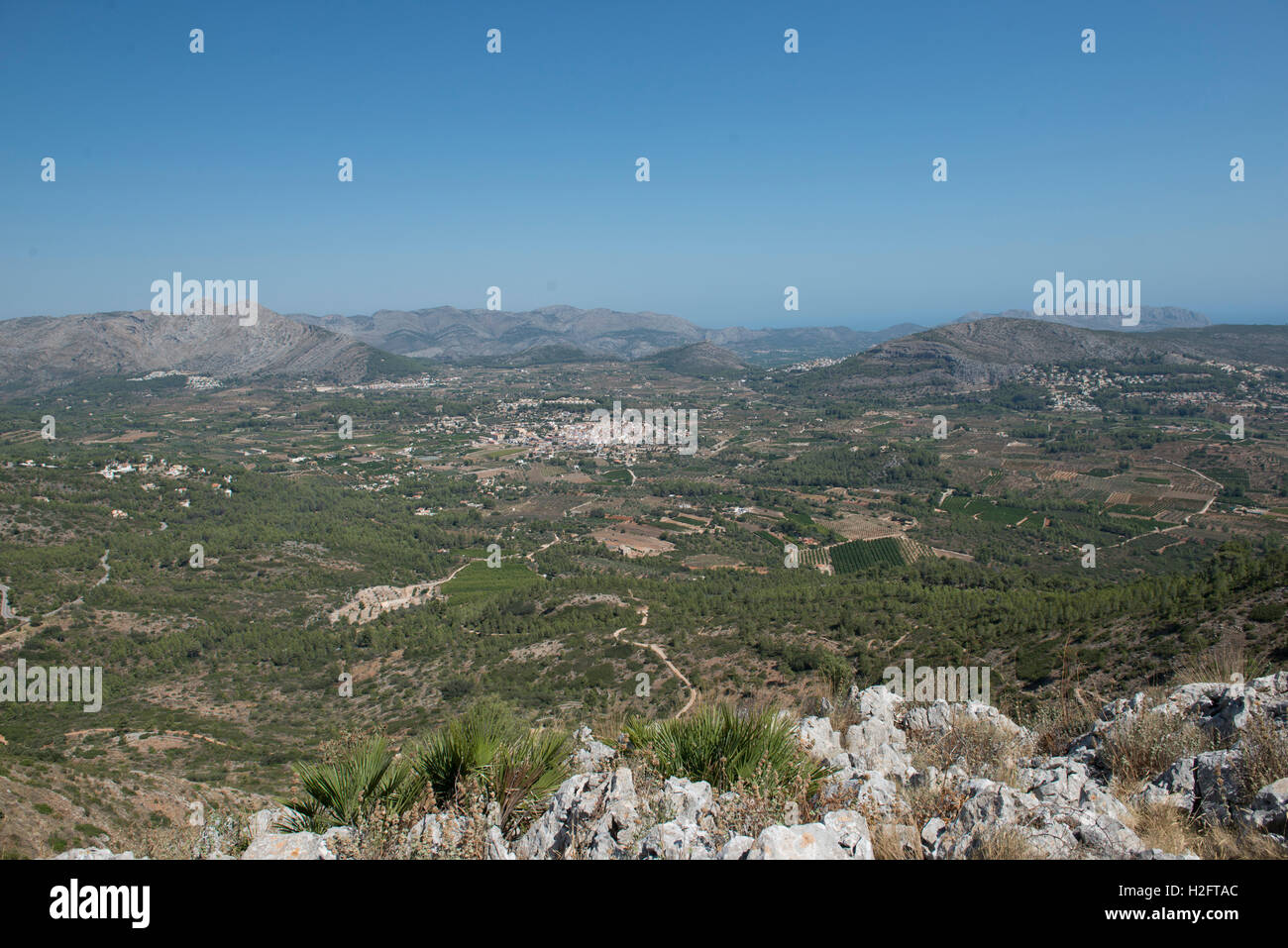 Panoramic view from the Col de Rates, village of Parcent, Pop Valley, Alicante Province, Spain Stock Photo