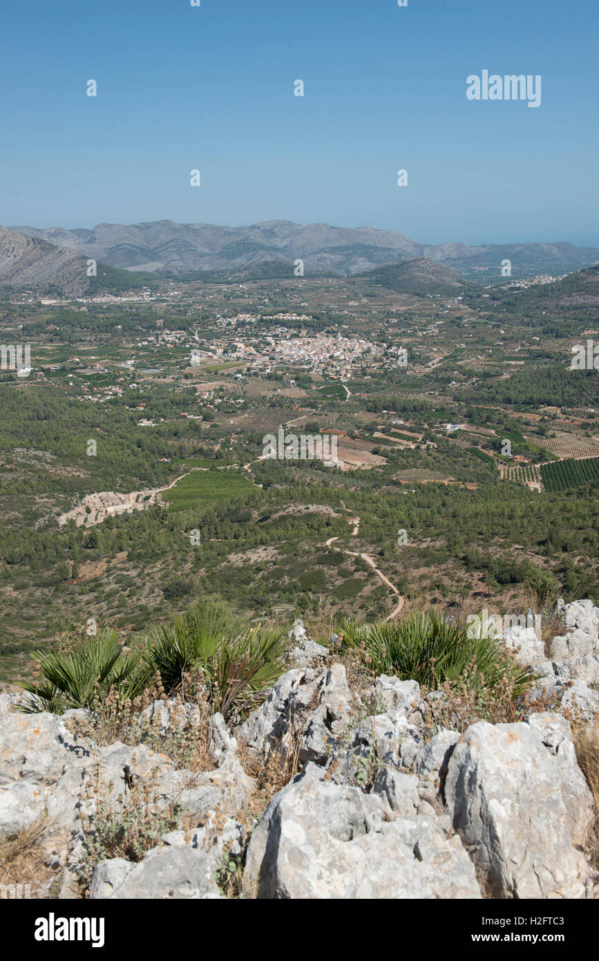 Panoramic view from the Col de Rates, village of Parcent, Pop Valley, Alicante Province, Spain Stock Photo