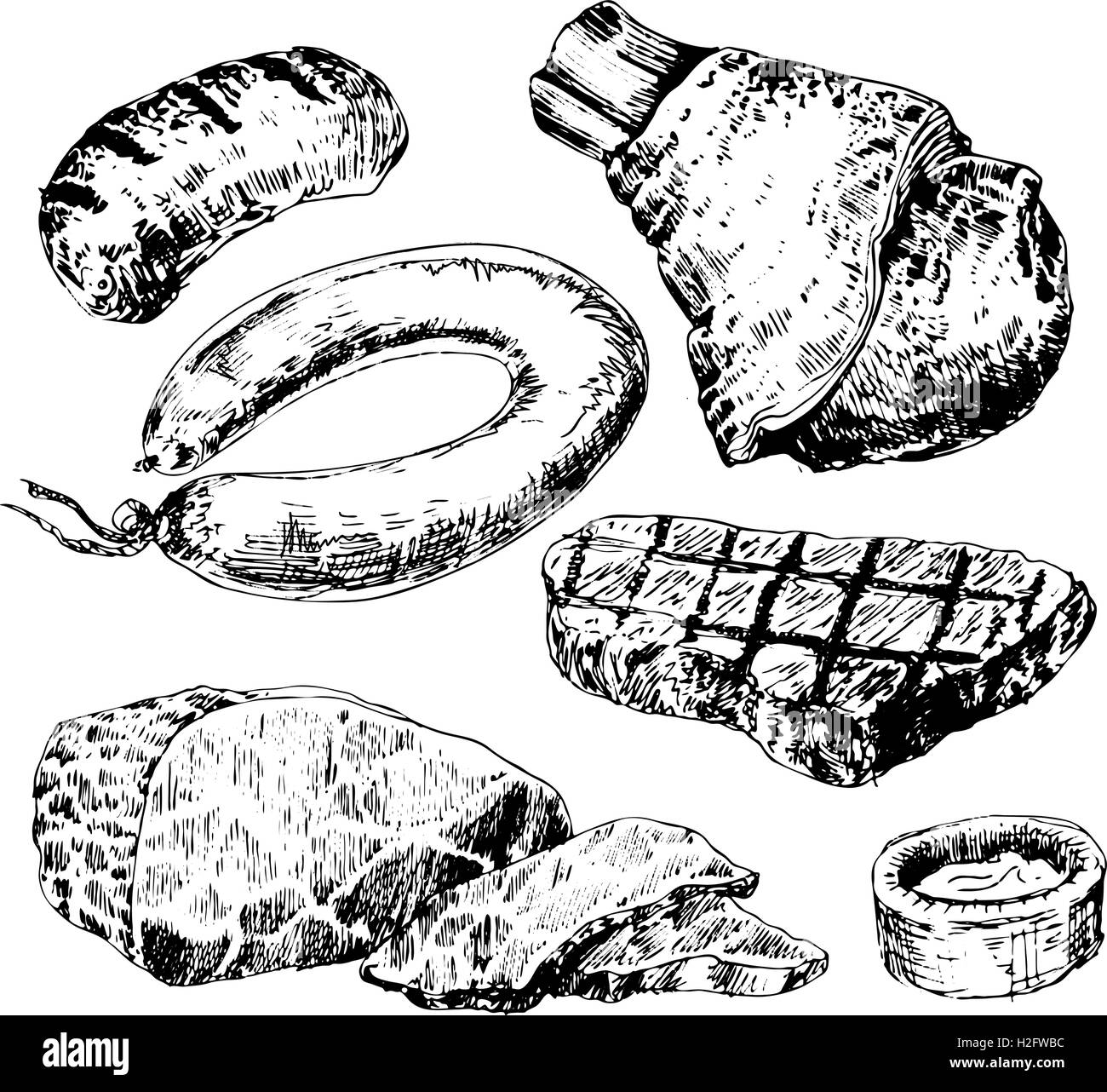 Collection of hand drawn meat Stock Vector Image & Art - Alamy