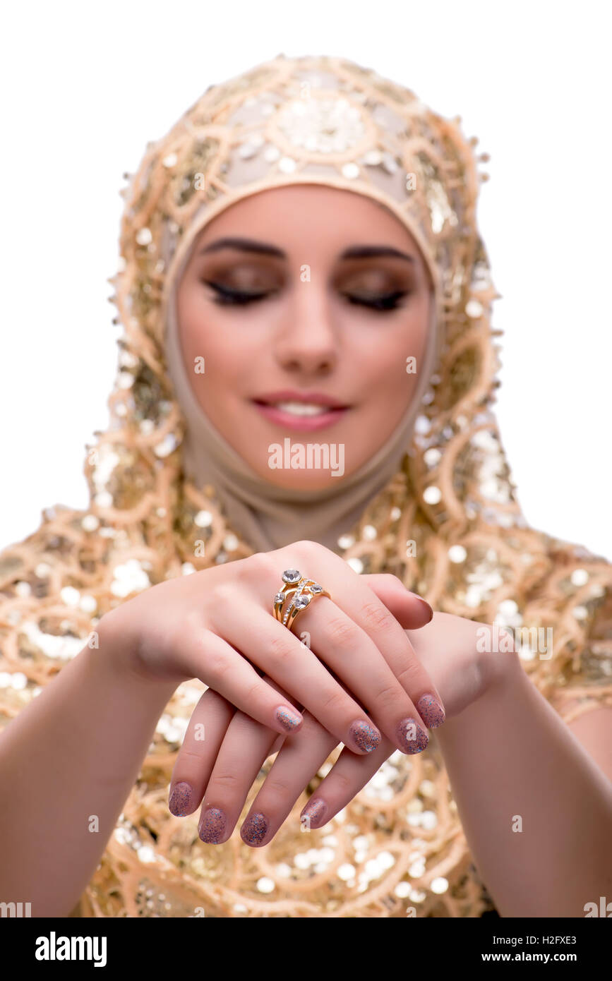 Young muslim woman with rings on white Stock Photo - Alamy