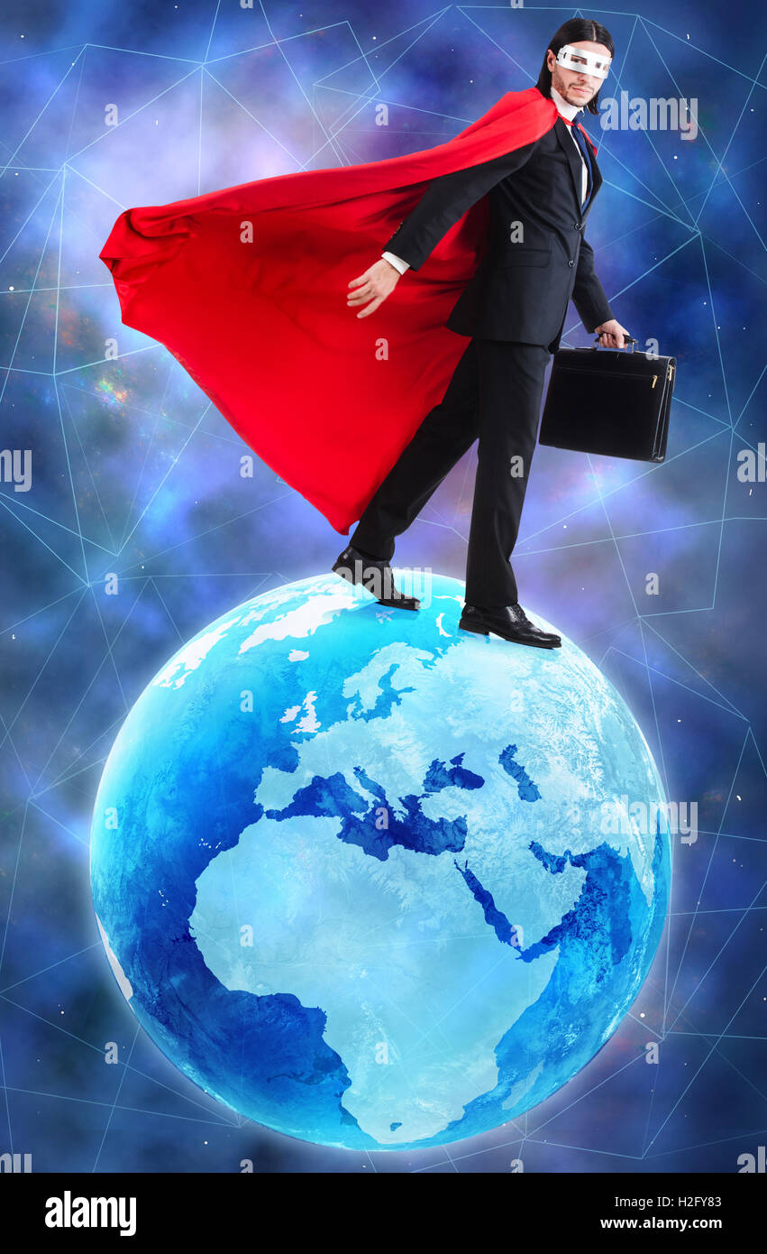 Man with superpowers ruling the world Stock Photo