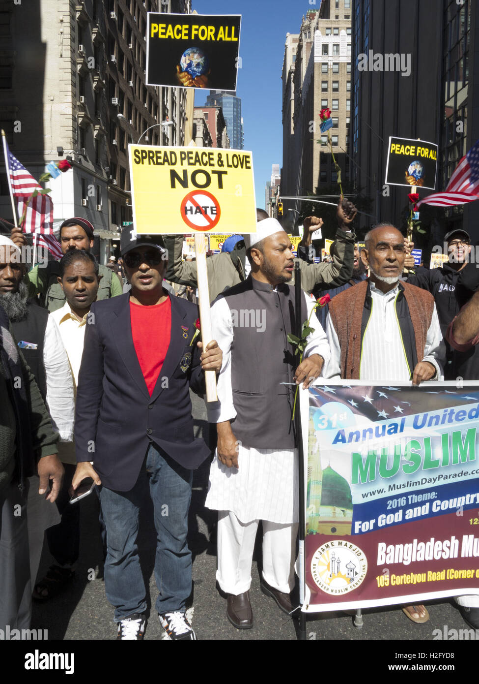 Bangladeshis march in American Muslim Day Parade in New York City, 2016. Stock Photo