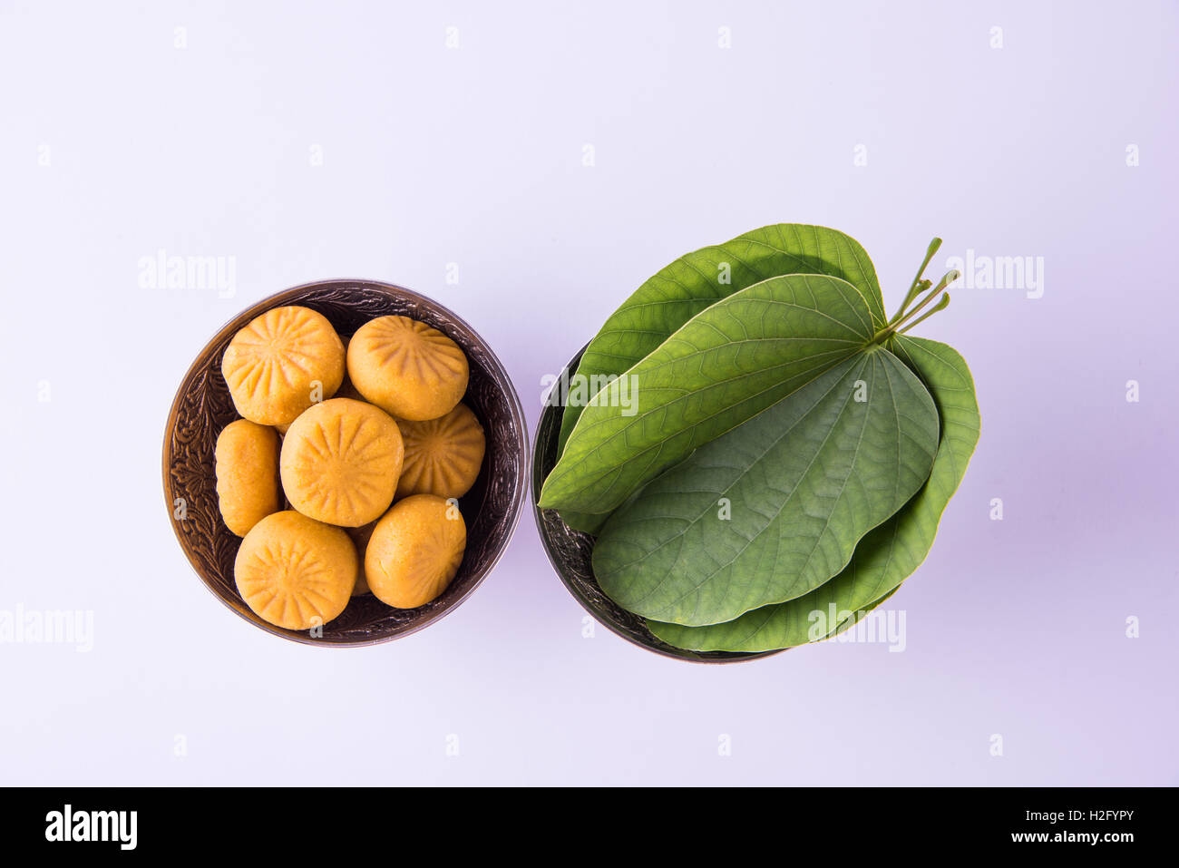 greeting card saying happy vijayadashmi or happy dussehra, indian festival dussehra, showing apta leaf or Bauhinia racemosa Stock Photo