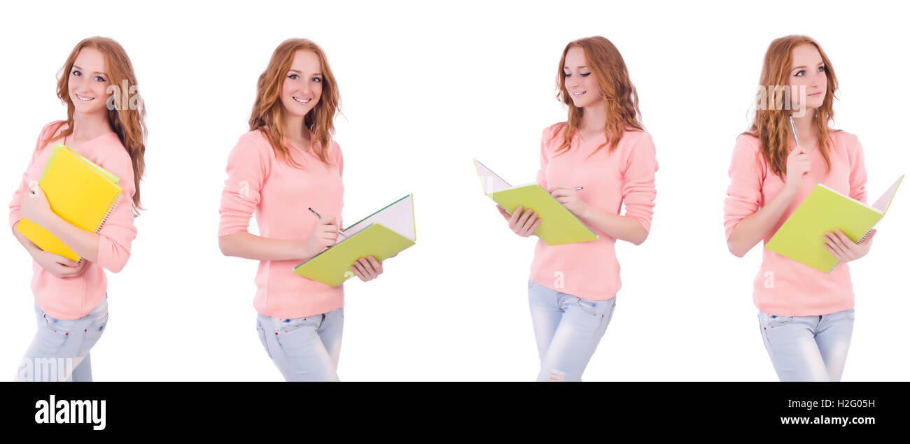 Young student with notebooks isolated on white Stock Photo - Alamy
