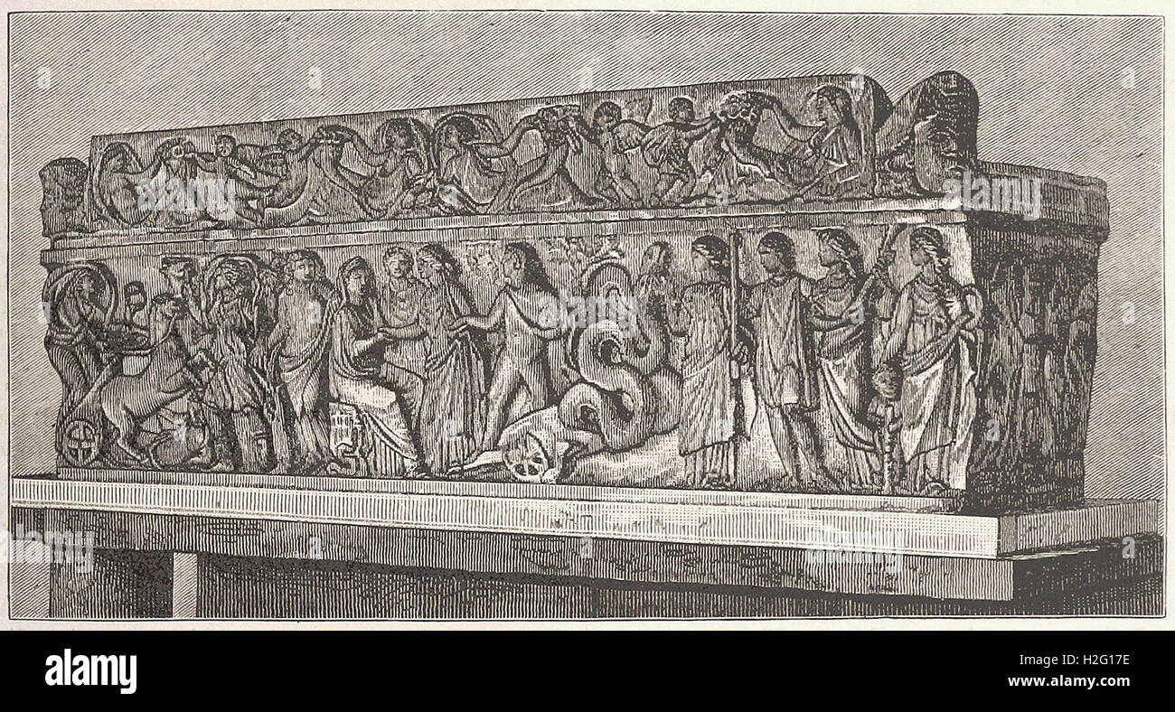 ROMAN SARCOPHAGUS - from 'Cassell's Illustrated Universal History' - 1882 Stock Photo