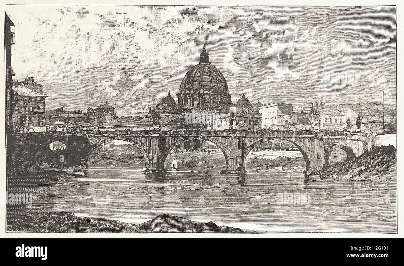 BRIDGE OF ST. ANGELO, ROME - from 'Cassell's Illustrated Universal History' - 1882 Stock Photo