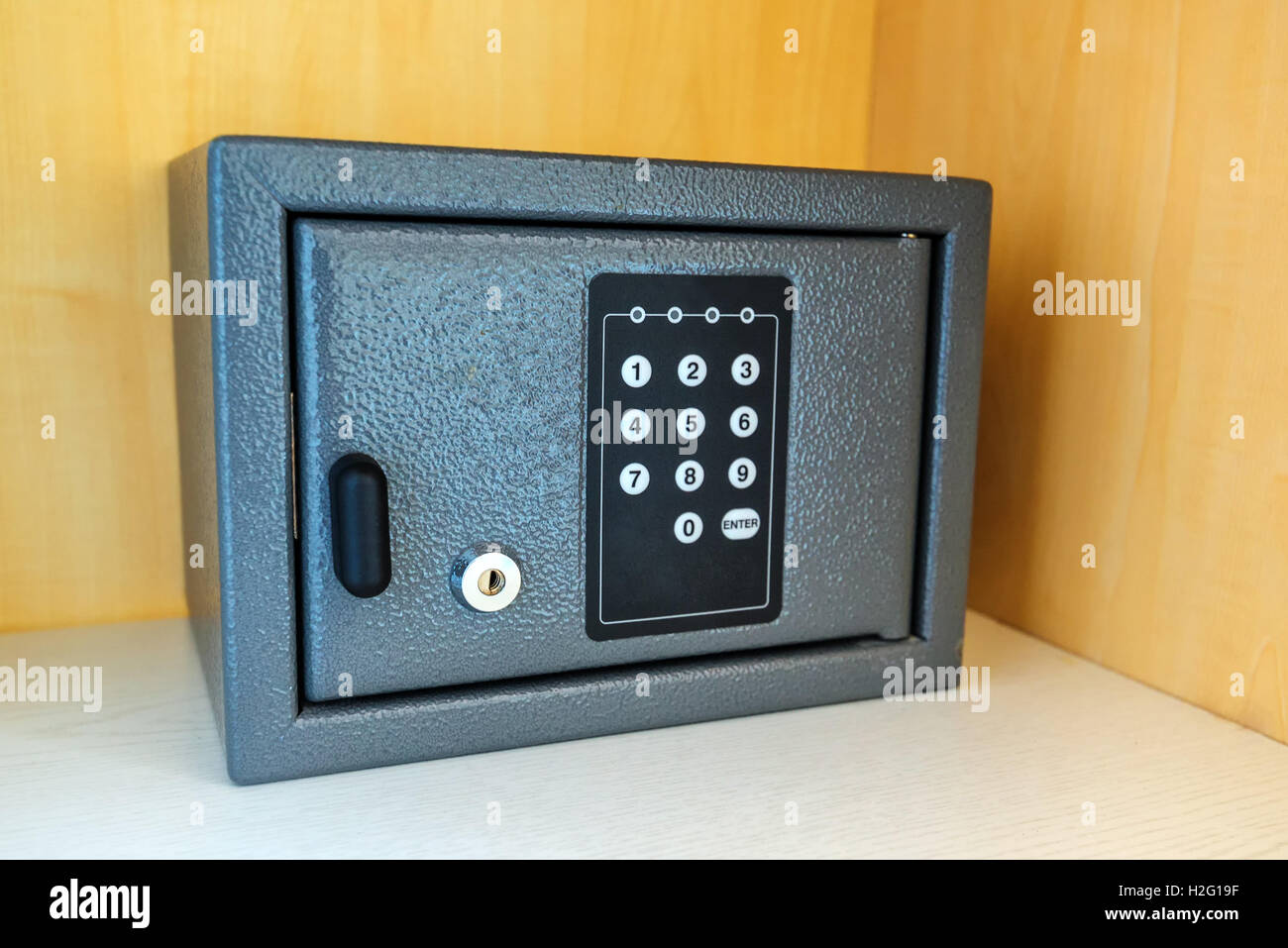Hotel room safety deposit box with electronic PIN lock code Stock Photo