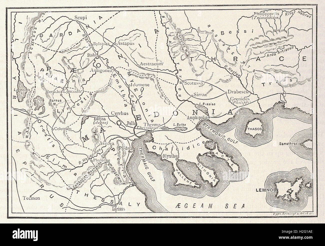 MAP OF MACEDON AND THE ADJACENT DISTRICTS - from 'Cassell's Illustrated Universal History' - 1882 Stock Photo