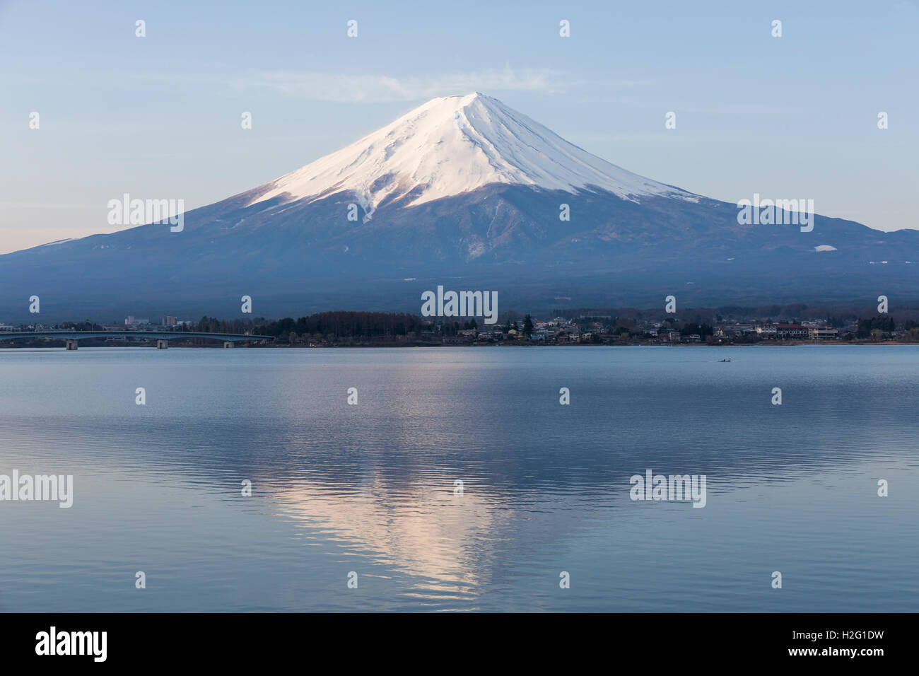 View of Mt Fuji from lake Kawaguchi Stock Photo
