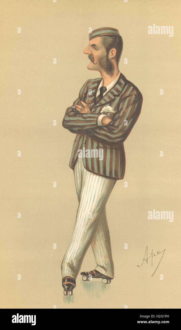 SPY CARTOON. Herbert Praed MP 'The Philanthropist'. Roller skating. By Ape. 1874 Stock Photo