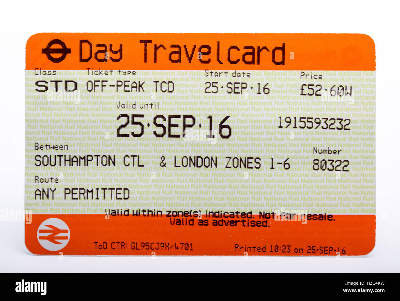 A National Rail Day Travel Card train ticket Stock Photo