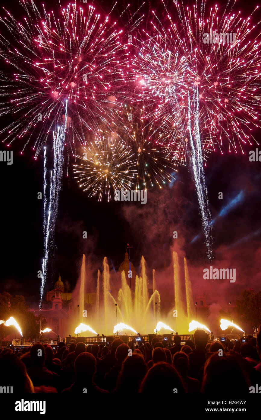 Barcelona, Spain - 25 September 2016: La Merce 2016 fireworks at Magic Fountain. Stock Photo