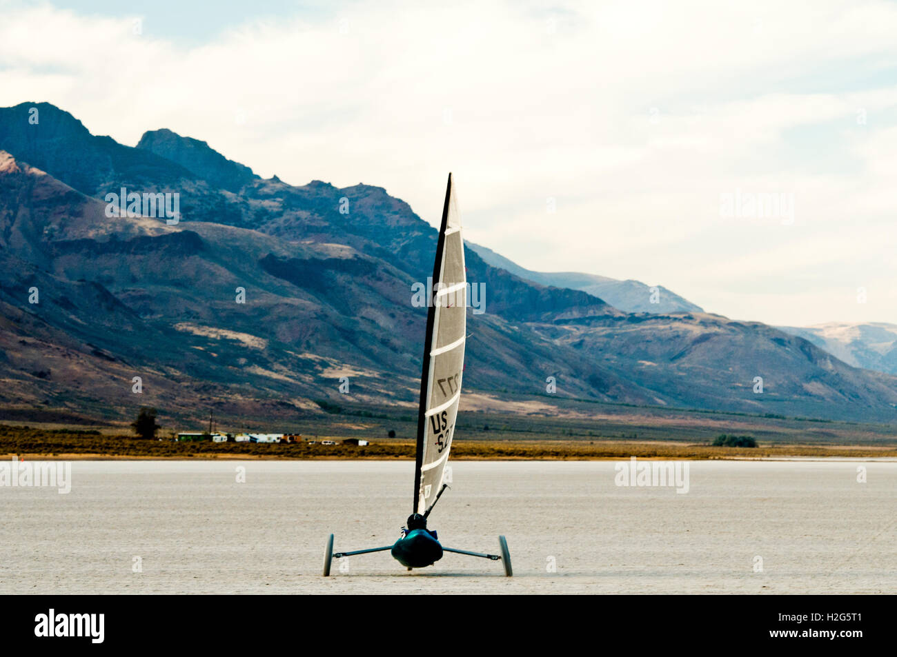 'Land sailing' on Alvord Lake ('playa') in Harney County in SE Oregon.  MR and PR forms are attached Stock Photo