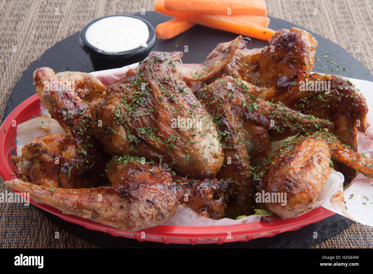 Chicken wings,wings, hot food, finger food,football game food,bbq wings, sports, event,beer, food, dinner, ranch dressing, Stock Photo