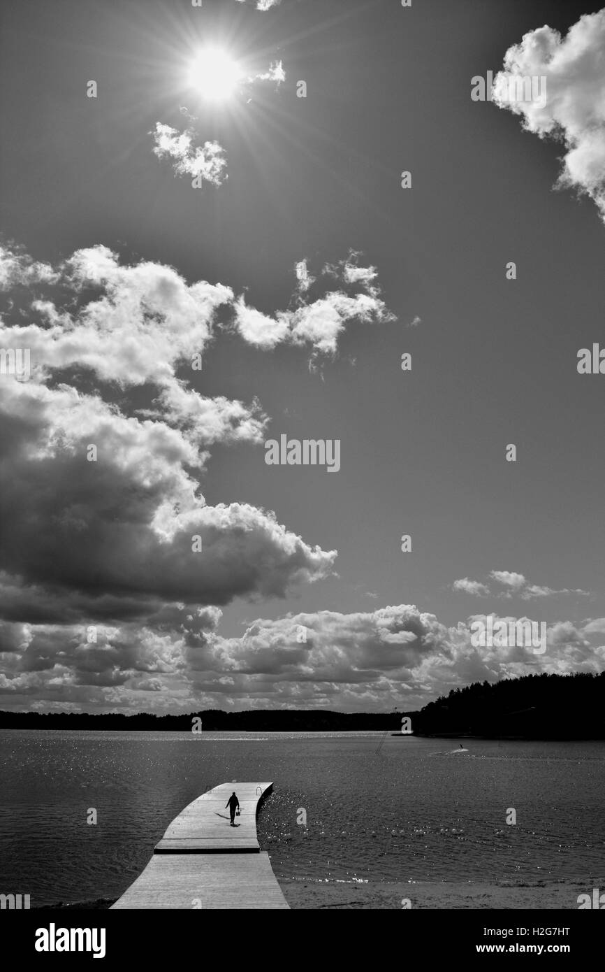 black and white summer resort lake landscape Stock Photo - Alamy