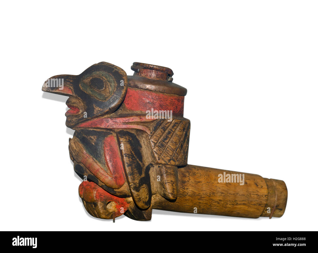 Tlingit pipe from Pacific NW of USA / pipes for smoking tobacco were introduced by early european traders and sometimes depicted Stock Photo