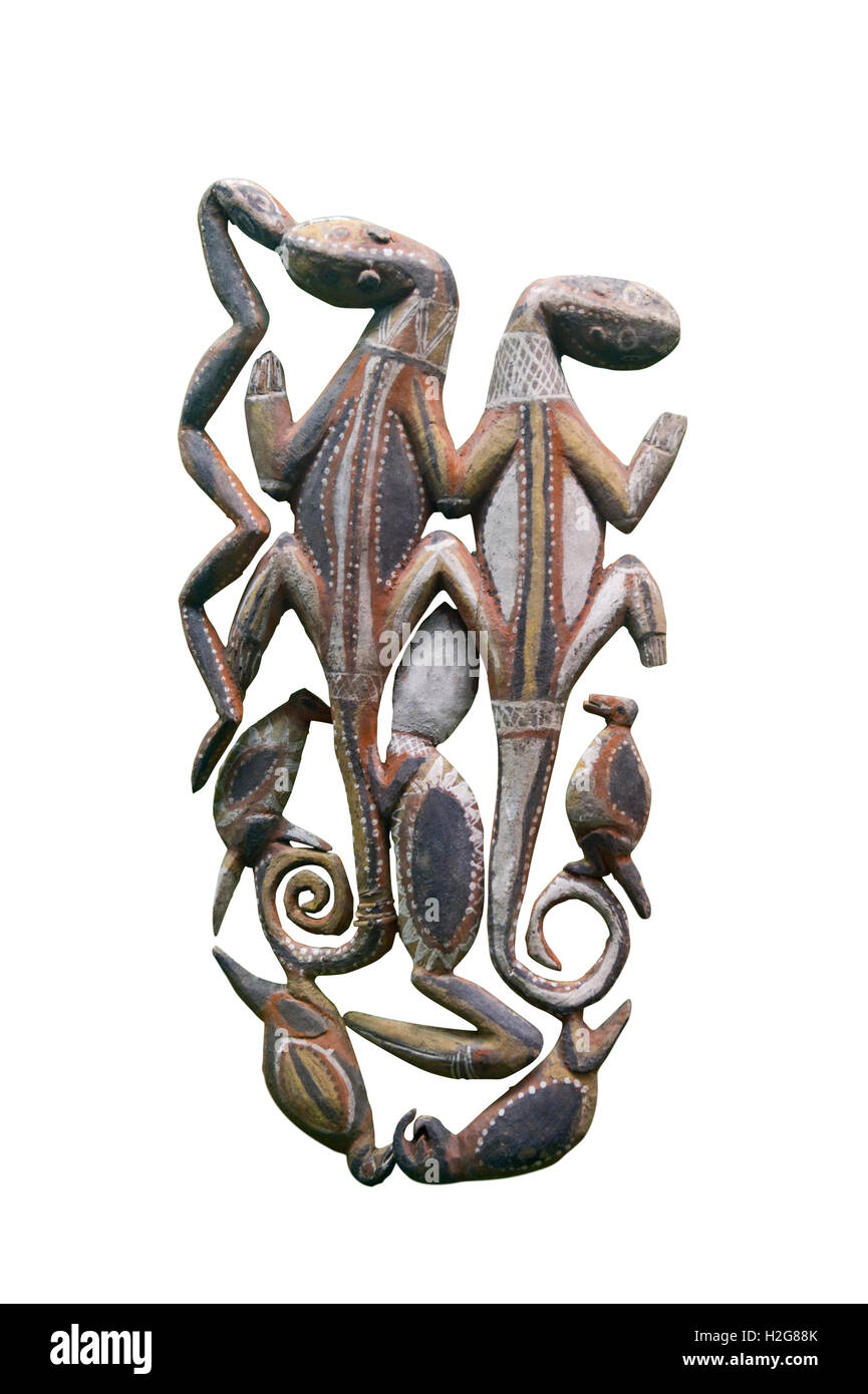 Panel depicting spirits from a mens ceremonial house from the Abelam people of East Sepik in Papua New Guinea Stock Photo