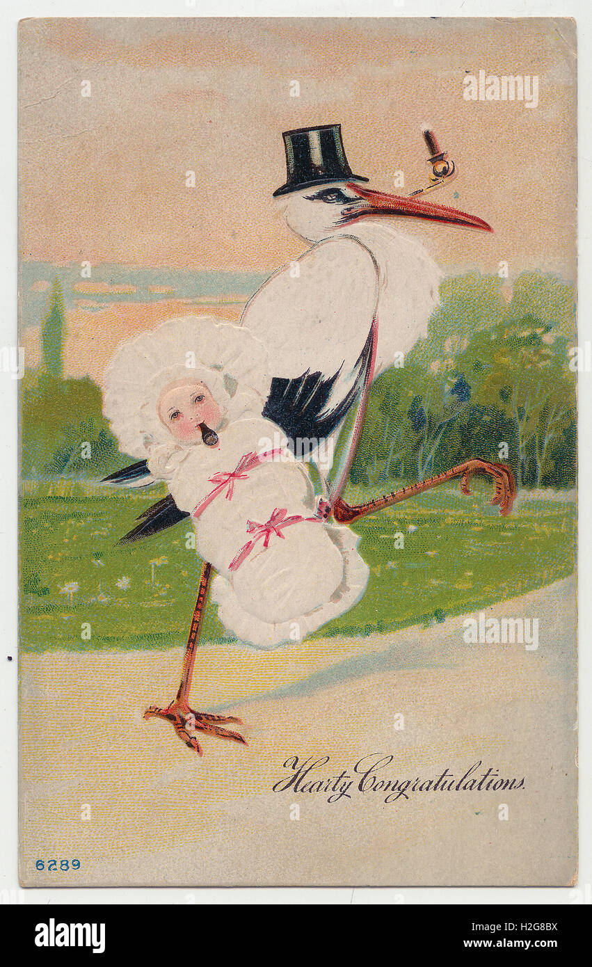New baby stork greetings card from USA Stock Photo